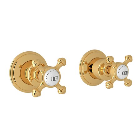 Perrin & Rowe Georgian Era Pair Of 3/4" Wall Valves In English Gold U.3773X-EG